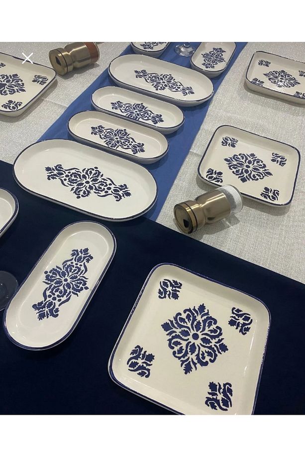 İskandinav mavi desen lüx kahvaltı seti 14 parça 6 kişilik - 2