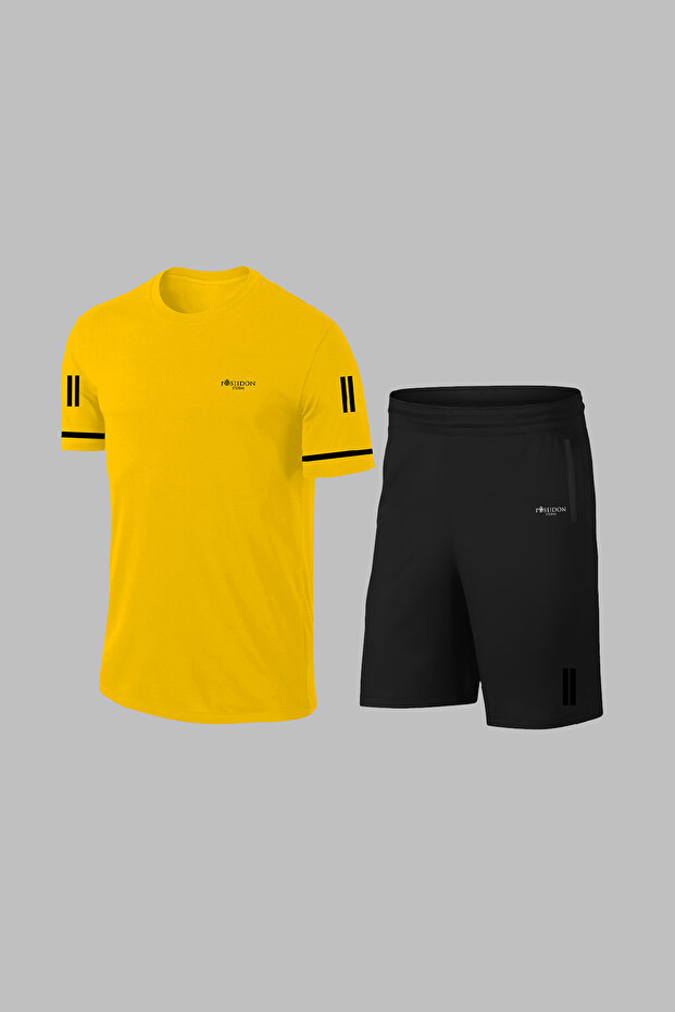 Plus Size Men's Yellow Dri-Fit Casual Daily Athlete Comfortable T-Shirt Shorts Running Set (4Xl-10Xl)
