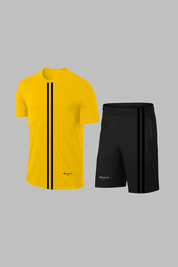 Plus Size Men's Yellow Dri-Fit Unprinted Comfortable T-Shirt Shorts Bottom Top Two-Piece Set (4Xl-10Xl)