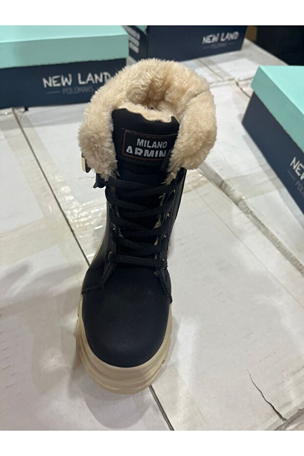 Kız Botu Kalın Taban Siyah-Bej - 3