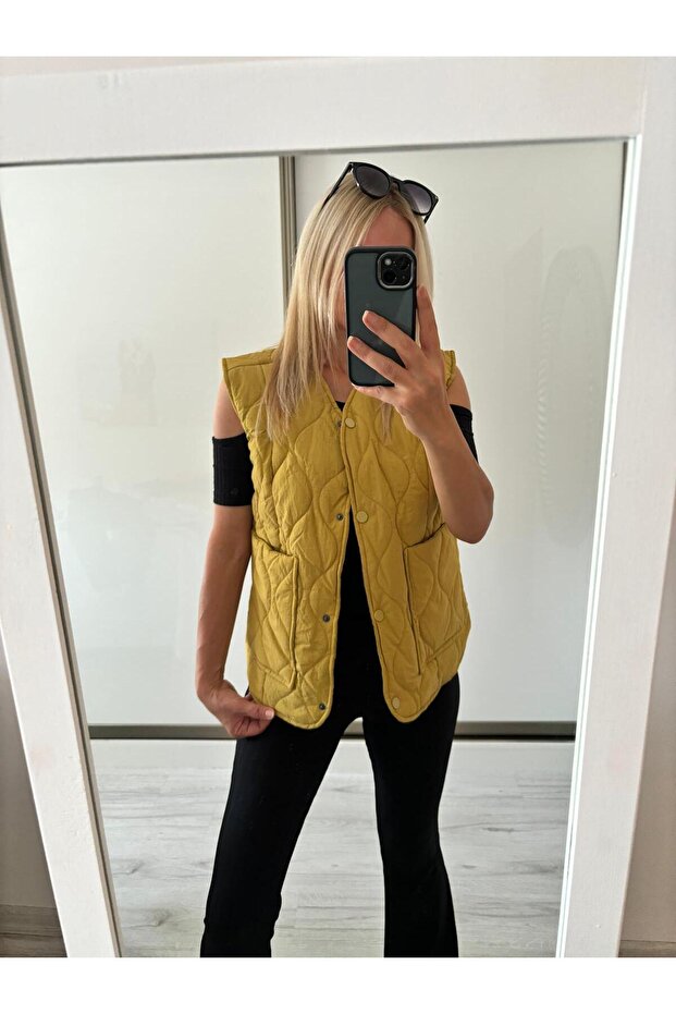 Kadın Sarı Kapitoneli Yelek - 3
