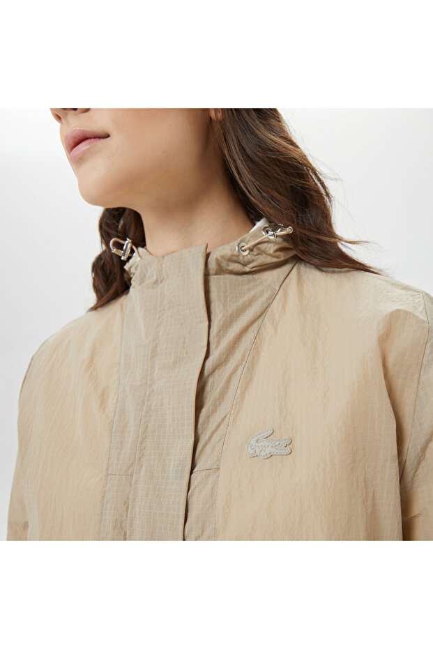 Kadın Kapüşonlu Bej Mont - 6