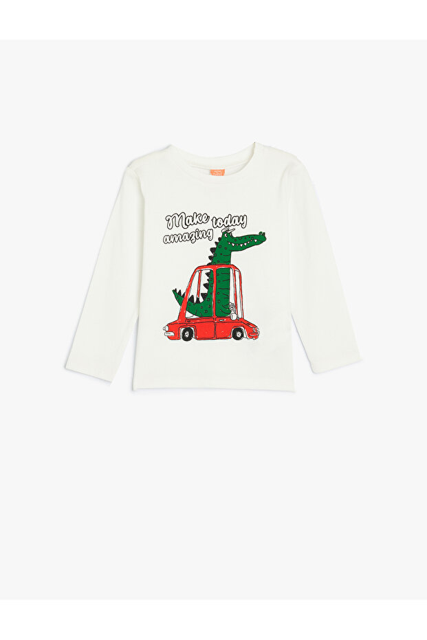 Dinosaur T-Shirt Long Sleeve Crew Neck Cotton