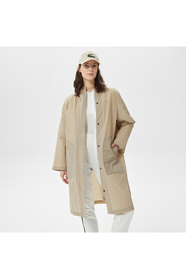 Kadın Kapüşonlu Bej Mont - 3