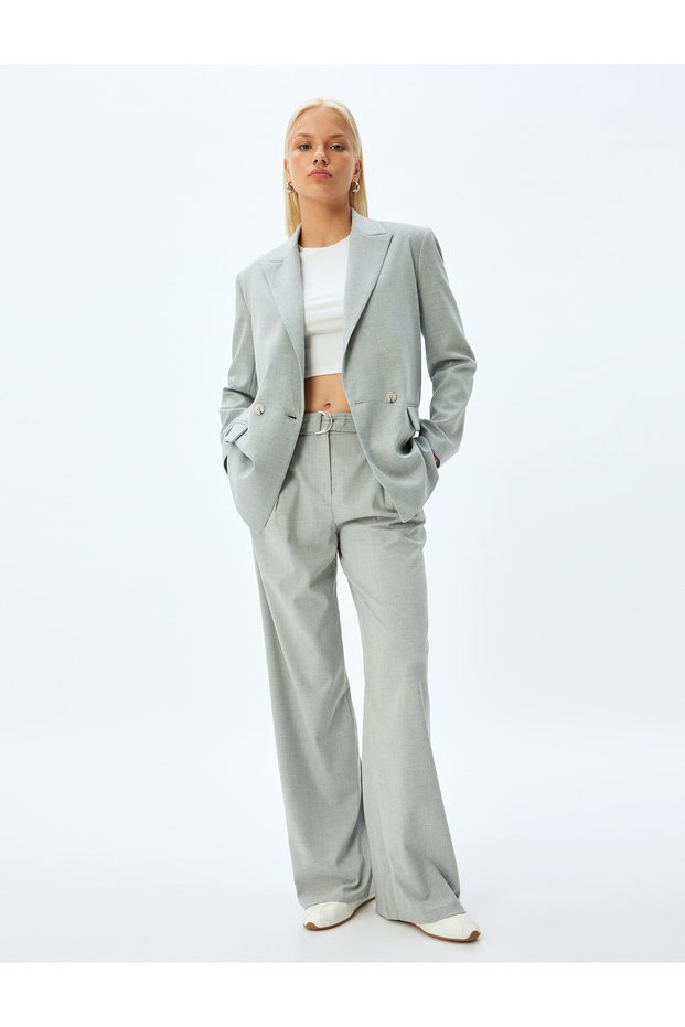 Straight Leg Pocket Belted Fabric Trousers