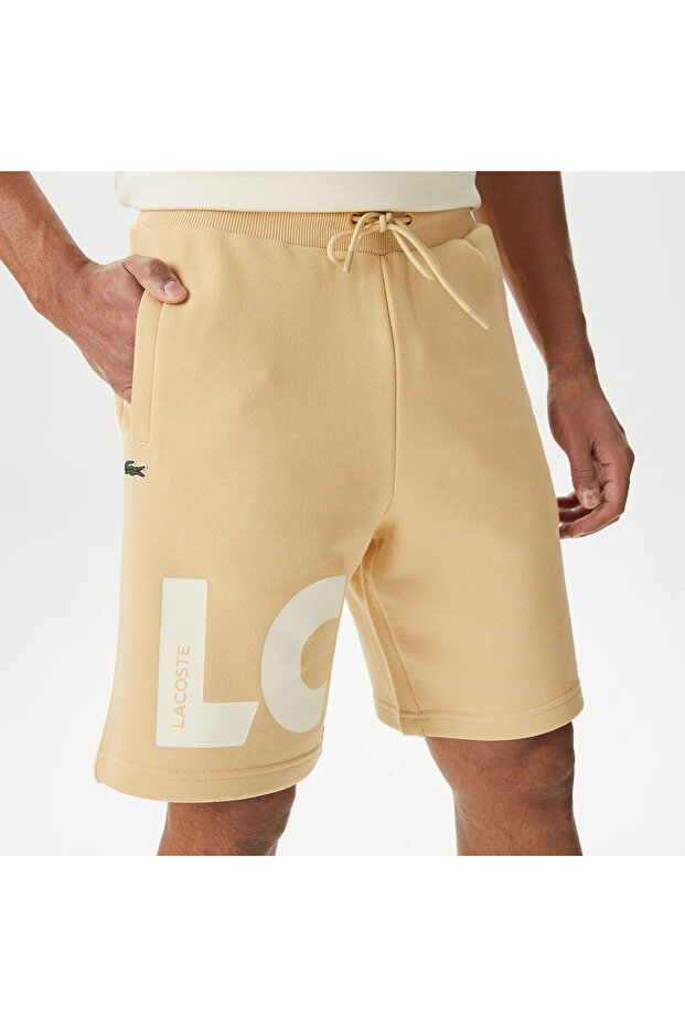 Erkek Relaxed Fit Baskılı Bej Şort - 5