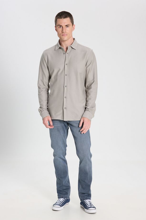 Regular Fit Normal Kesim %100 Pamuk Taş Rengi Gömlek - 3