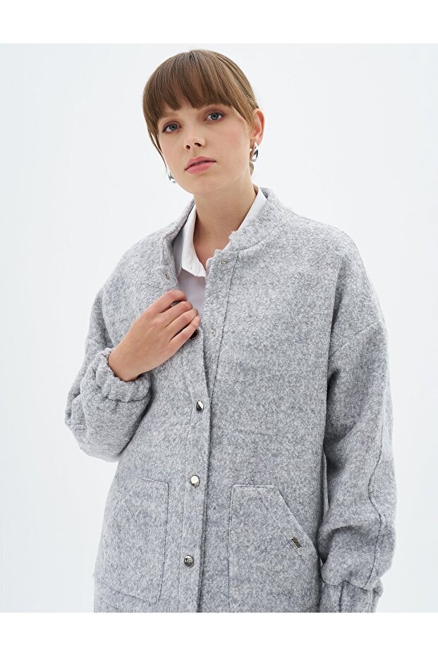 سترة بومبر رمادية - إغلاق سريع - 5