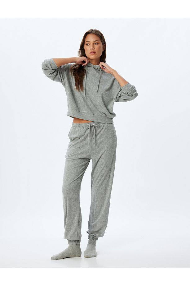 Örme Pijama Altı Jogger Beli Bağlamalı - 1