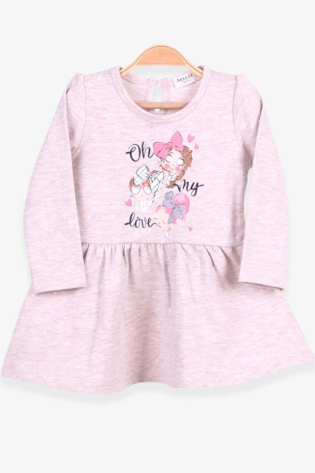 Girl's Long Sleeve Dress Baby Printed Patterned 1-4 Years, Beige Melange
