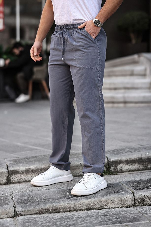Erkek Keten Karışımlı Rahat Jogger Pantolon - 2