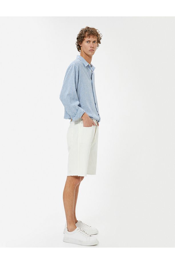 Slim Fit Kot Şort Bermuda Cep Detaylı Pamuklu - 2