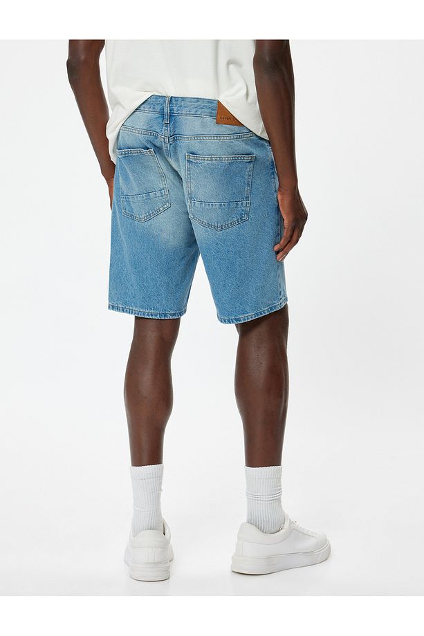 Oversize Kot Şort Yırtık Bermuda Cep Detaylı Pamuklu - 4