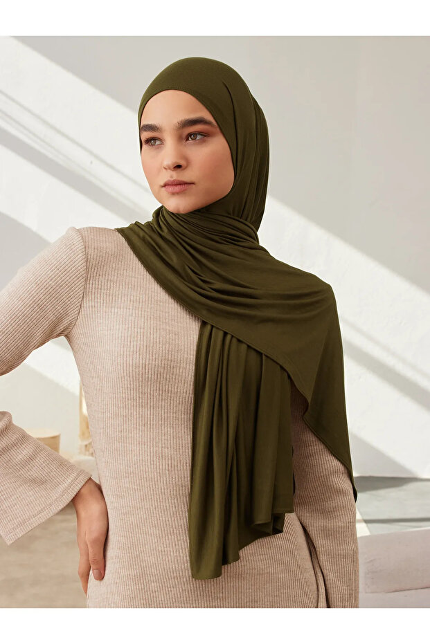 Small Premium Jersey Shawl | Color: Dark Olive Green | Dimensions: 150X50 cm | Hijab