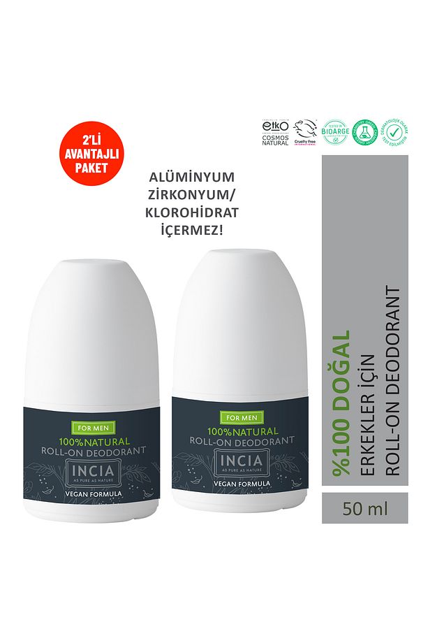 %100 Doğal Roll On Deodorant Erkeler İçin Ter Kokusu Önleyici Lekesiz 50 ml X 2 Adet - 1
