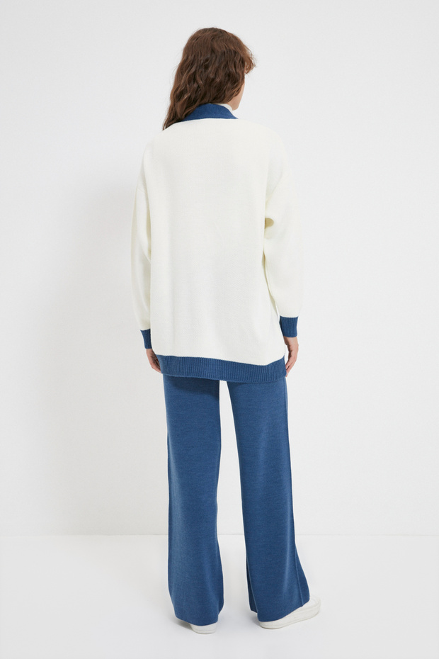 Zestaw swetrów ze szczegółowymi spodniami i kardiganem w kolorze indygo TCTAW22AU0156 - 5