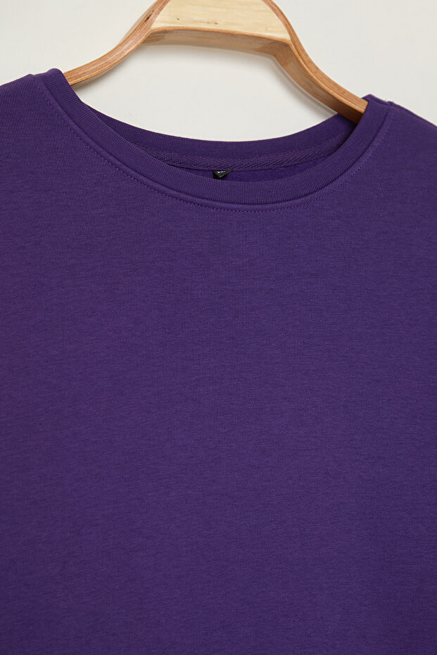 Tmavofialová 2 vlákna Bezrastrové pletené mikinové šaty s výstrihom a výstrihom Tbbaw25Ah00101 - 7