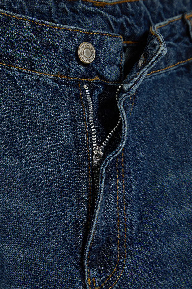 Koyu Mavi Yüksek Bel Vintage Yıkama Straight Fit %100 Pamuk Non-Stretch Jeans TBBSS24CJ00042 - 7