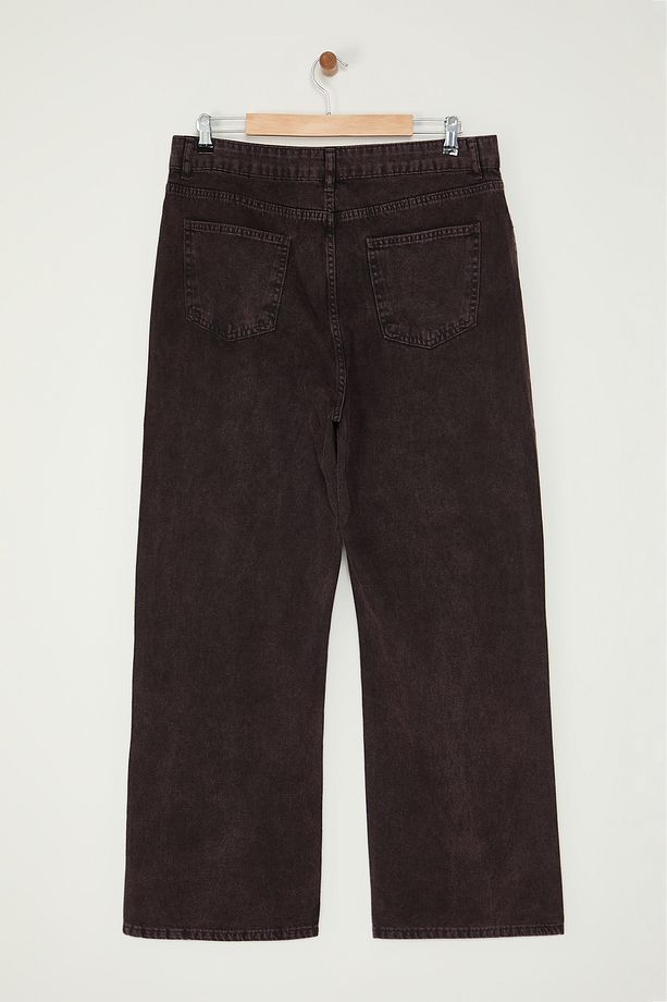 Bordo Yüksek Bel Geniş Paça Büyük Beden Wide Leg Jeans TBBSS24CJ00053 - 8