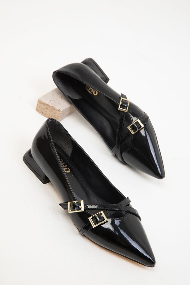 Black Patent Leather Women's Classic Heeled Shoes 19764