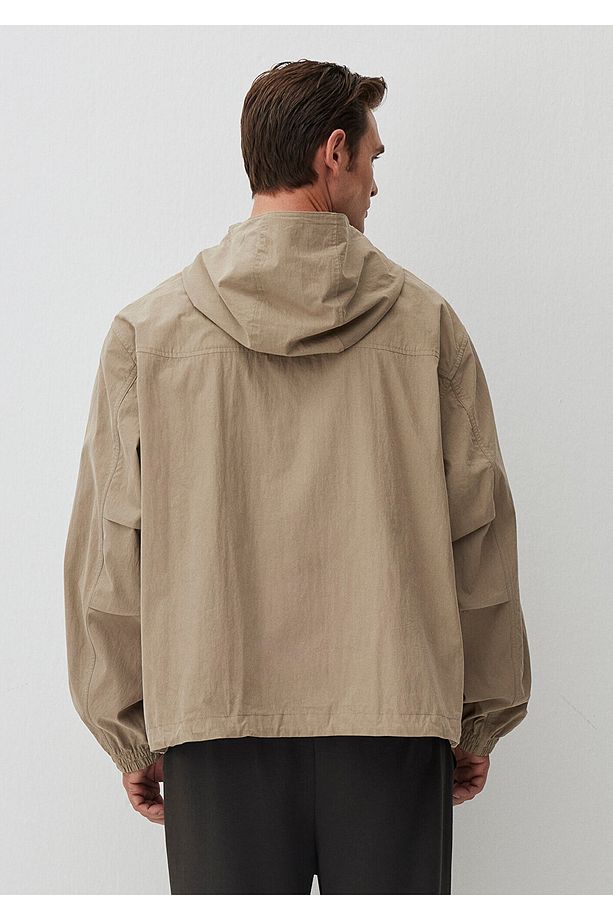 Kapüşonlu Bej Ceket Oversize / Geniş Kesim 0110367-86749 - 5
