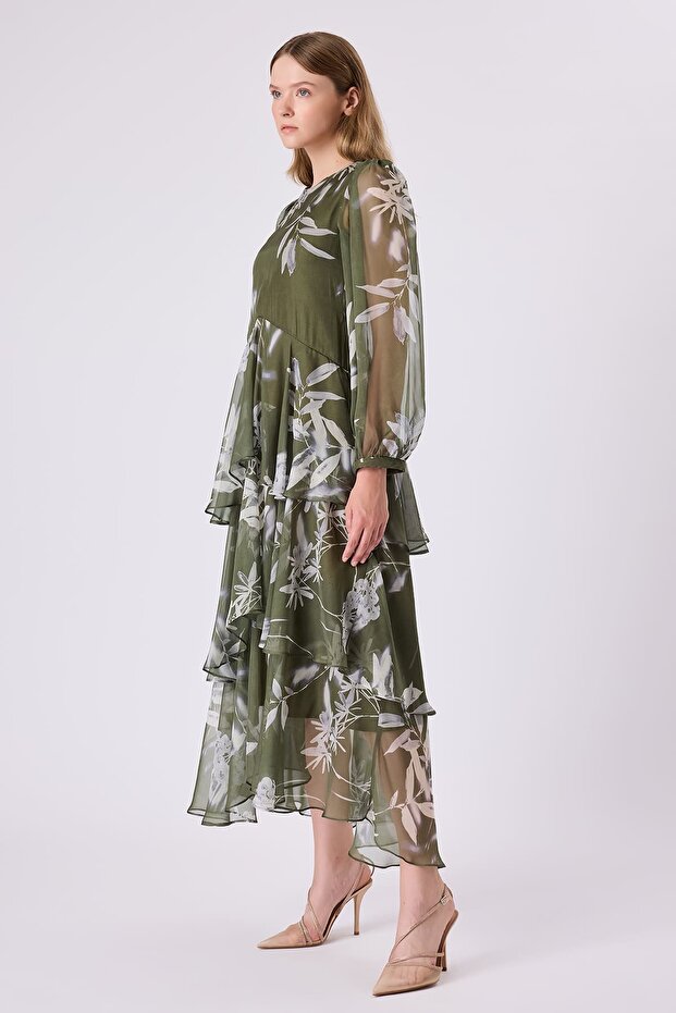 Kat detaylı şifon elbise - 4