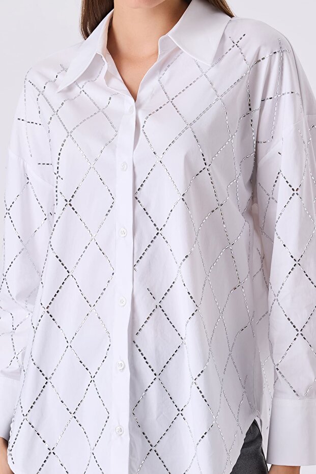 Baklava desen taşlı gömlek - 3