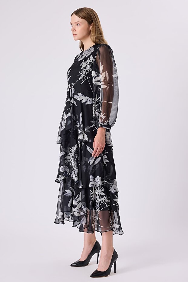 Kat detaylı şifon elbise - 2