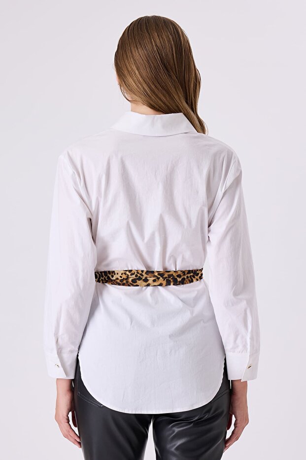 Leopar çicekli poplin gömlek - 4