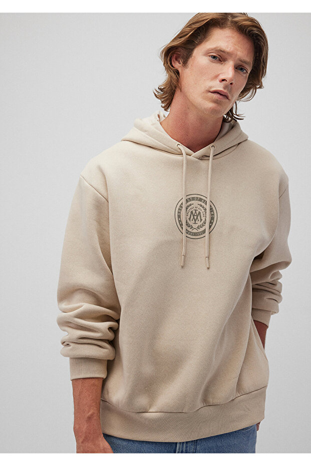 Seal Logo Printed Hooded Beige Sweatshirt 0S10192-70143