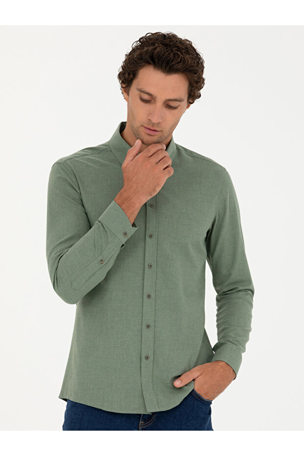Light Green Slim Fit Long Sleeve Shirt 50279988-Vr092