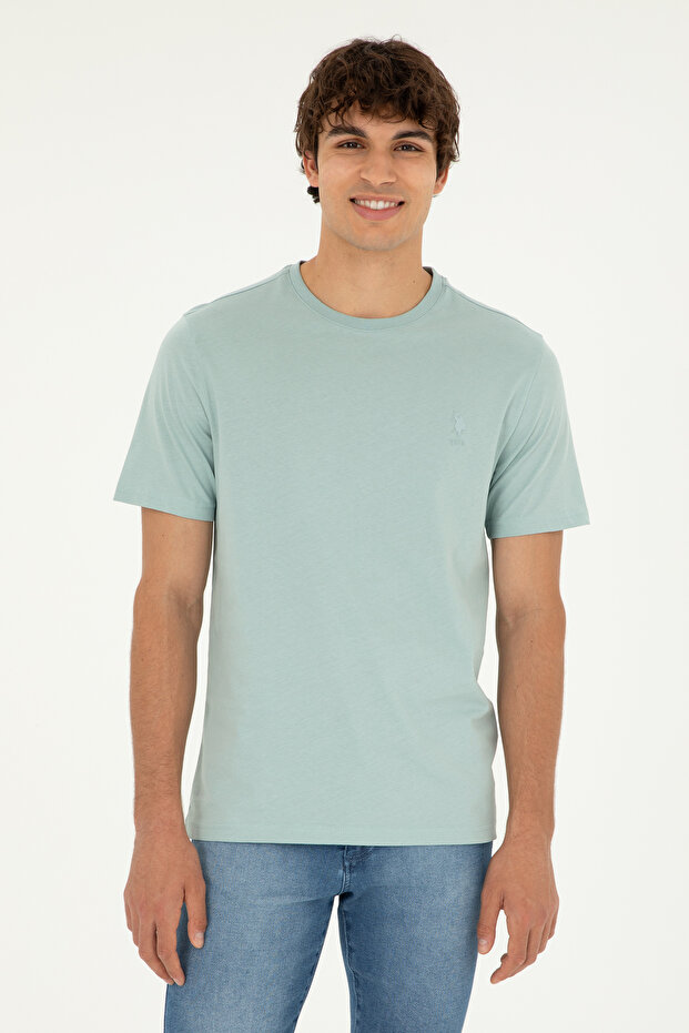 Men's Regular Fit Crew Neck Water Green Basic T-Shirt 50294224-Vr048