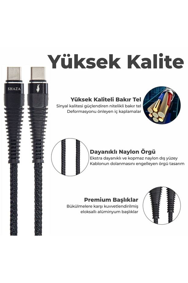 Type-c To Type-c Pd 5a 100w Örgülü Hızlı Şarj Ve Data Kablosu 1 Metre - 5