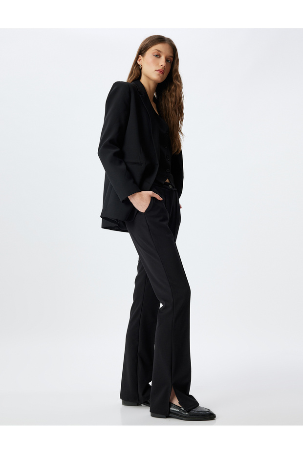 Slit Detailed Fabric Trousers with Pockets Standard Waist