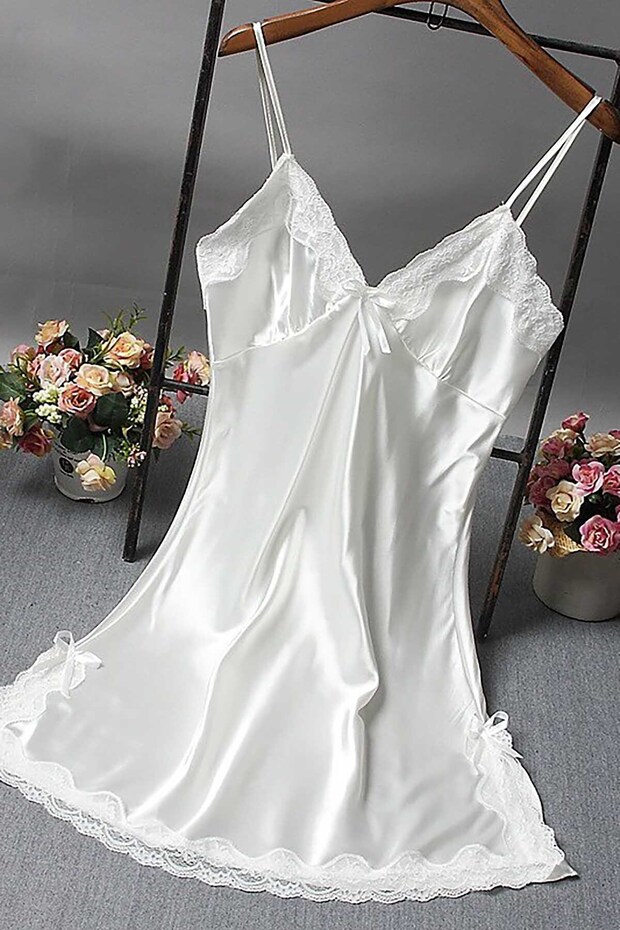 Short Satin Nightgown - Lace