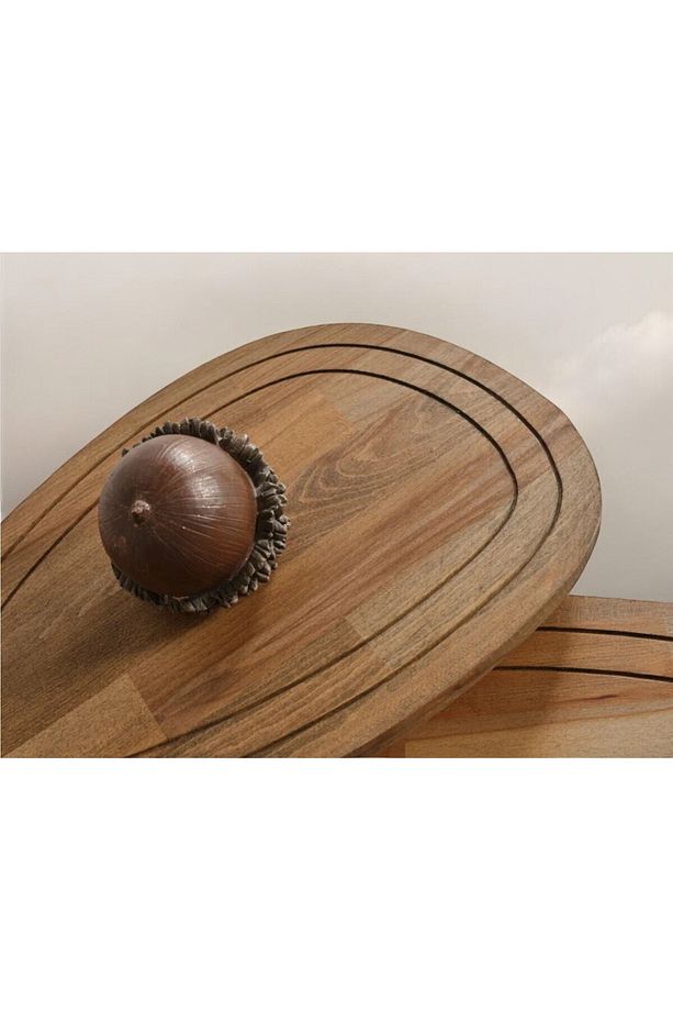 Masif Doğal Ahşap Zigon Sehpa 2'li Set, Modern Masif Yan Sehpa - 4