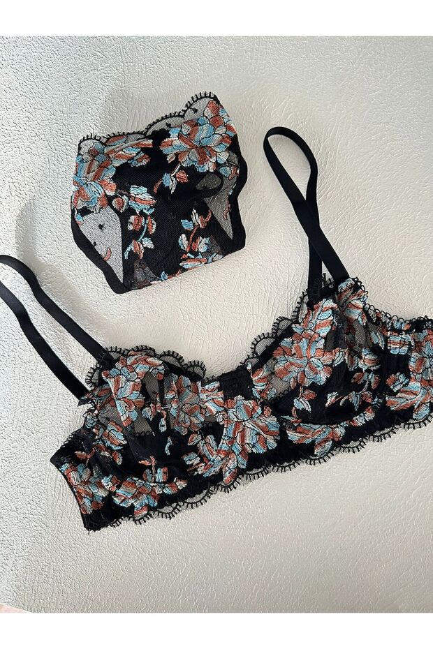 Patterned Embroidery Bra Set - 5