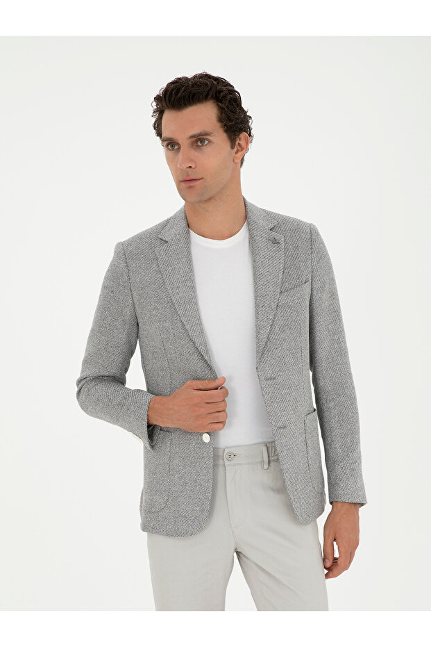 Light Gray Slim Fit Linen Blend Sports Jacket 50284659-Vr001
