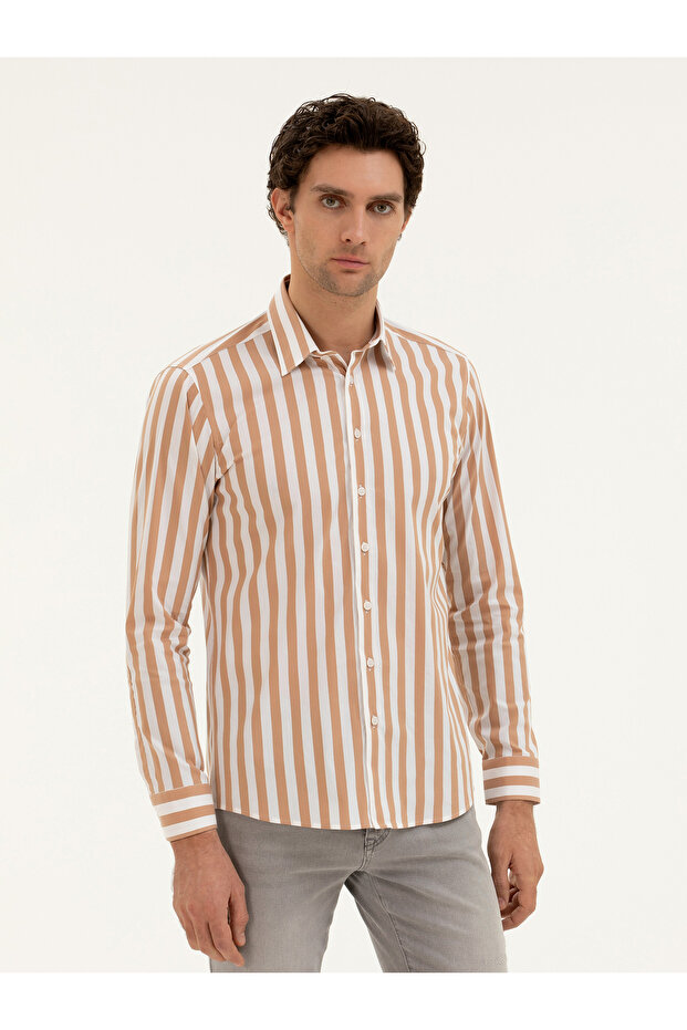 Brown Slim Fit Striped Shirt 50285448-VR029