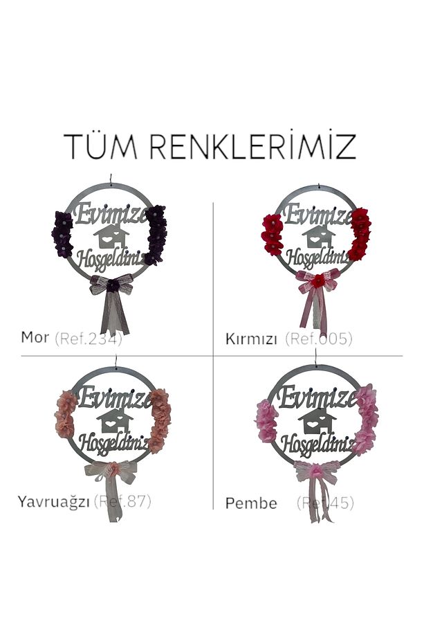 Evimize Hoşgeldiniz Ahşap Kırmızı Çiçekli Kapı Süsü - 4