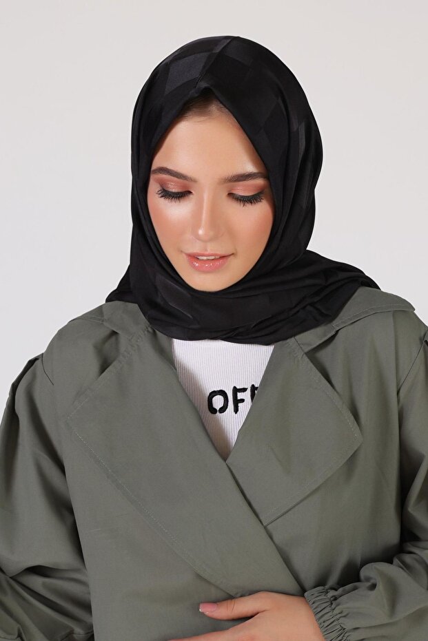 شال أسود بنمط الشطرنج 5664 - 2