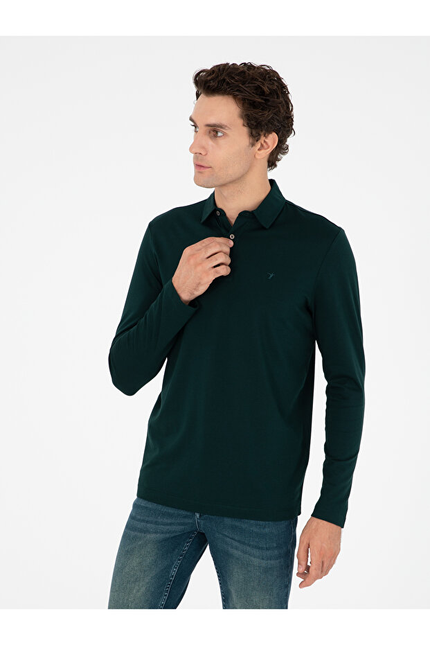 Zümrüt Regular Fit 100% Cotton Polo Neck Sweatshirt 50294327-Vr055