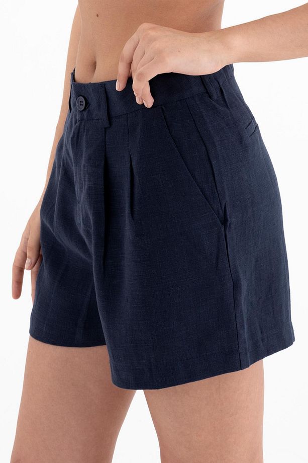 Pileli Keten Mini Şort - 5