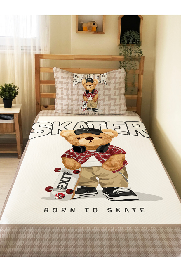 Teddy Skater Cool Patterned Single Pique Set - Without Sheet - 3