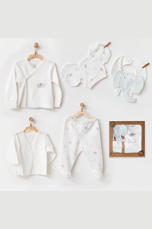 Elephant Printed 5-Piece Men's Hospital Outfit - Ecru