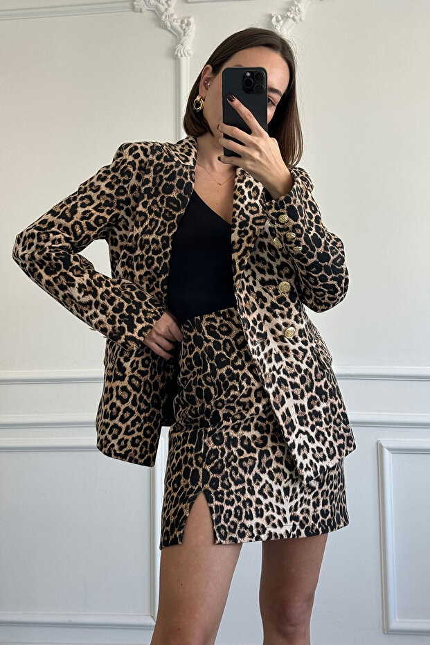 Double Breasted Gold Buttoned Jacket - Black - 1