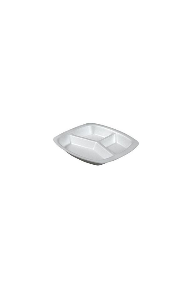 Dağyüce Köpük 3 Bölmeli Tabldot Köpük Tabak - 23.5x25 Cm. (1 PAKETTE - 200 ADET) - 1