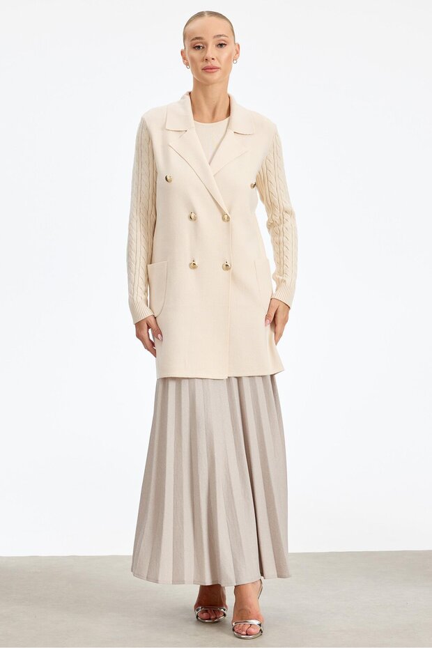 Hair Braided Sleeve Knitwear Blazer Jacket Vanilla