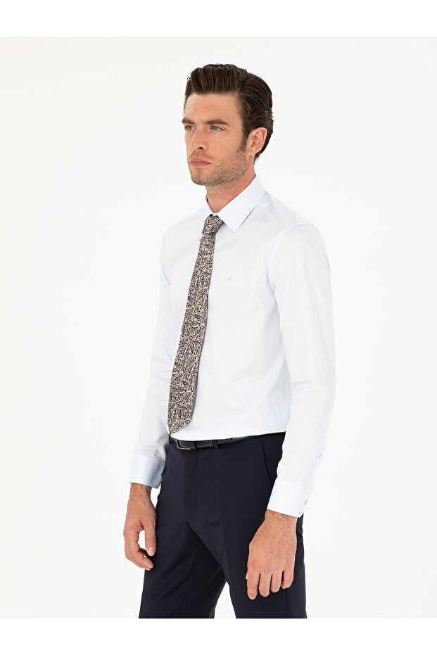 Light Blue Slim Fit Cotton Classic Shirt 50285570-Vr003