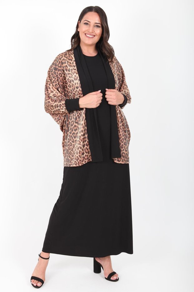 Large Size Leopard Pattern Black Jacket+Dress Suit